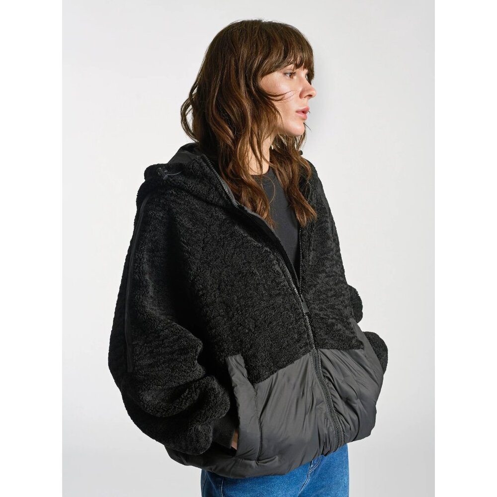 Brooklyn Industries Womens Hooded Sherpa Puffer Jacket Black Size S NWT